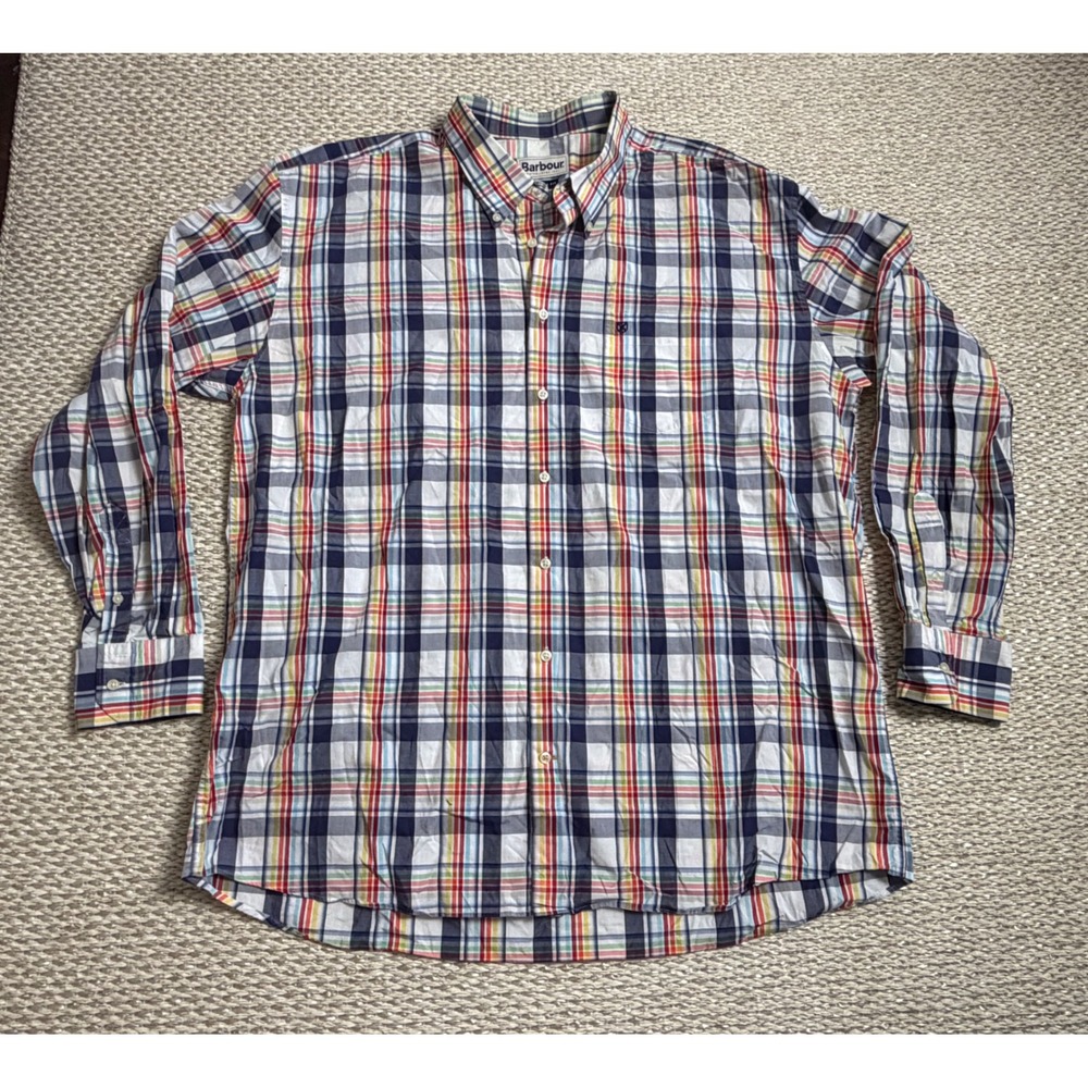 Barbour Mens XL Regular Fit Multi Color Madras Plaid Button Down Shirt preppy - Picture 2 of 7